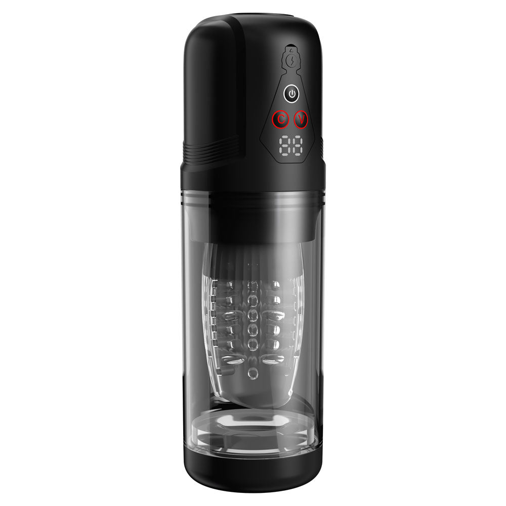PDX Elite Mega-Bator Pro - Clear USB Rechargeable Vibrating & Spinning Auto Stroker