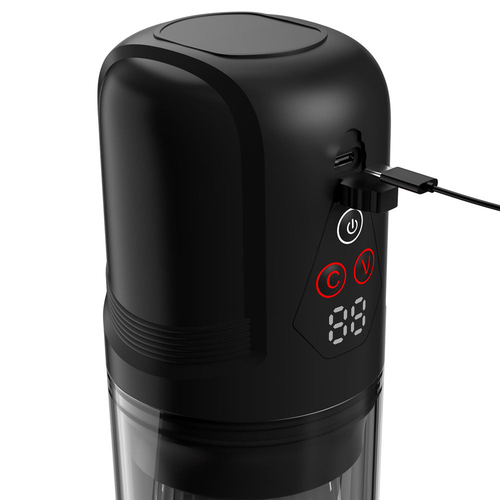 PDX Elite Mega-Bator Pro - Clear USB Rechargeable Vibrating & Spinning Auto Stroker