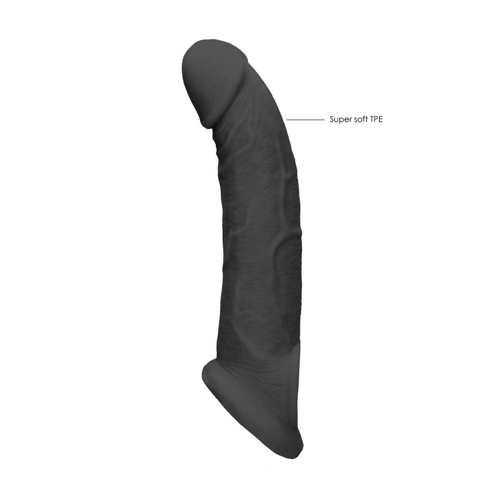 REALROCK 9'' Realistic Penis Extender with Rings - Black - Black 22.9 cm Penis Extension Sleeve