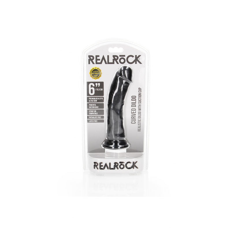 REALROCK Realistic Regular Curved Dildo with Suction Cup - 15.5 cm - Black 15.5 cm (6'') Dong