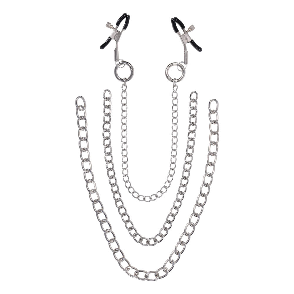 SPORTSHEETS Signature exCHAINgeable Nipple Jewelry - Silver Nipple Clamps with Chain