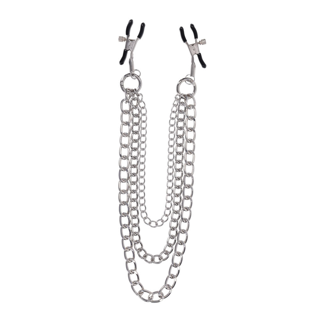 SPORTSHEETS Signature exCHAINgeable Nipple Jewelry - Silver Nipple Clamps with Chain