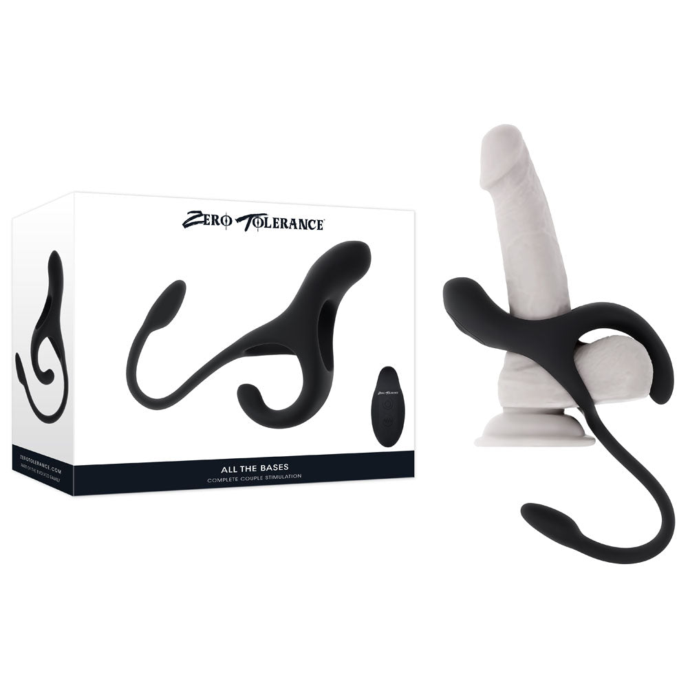 Zero Tolerance ALL THE BASES - Black USB Rechargeable Vibrating Cock Ring with Wireless Remote