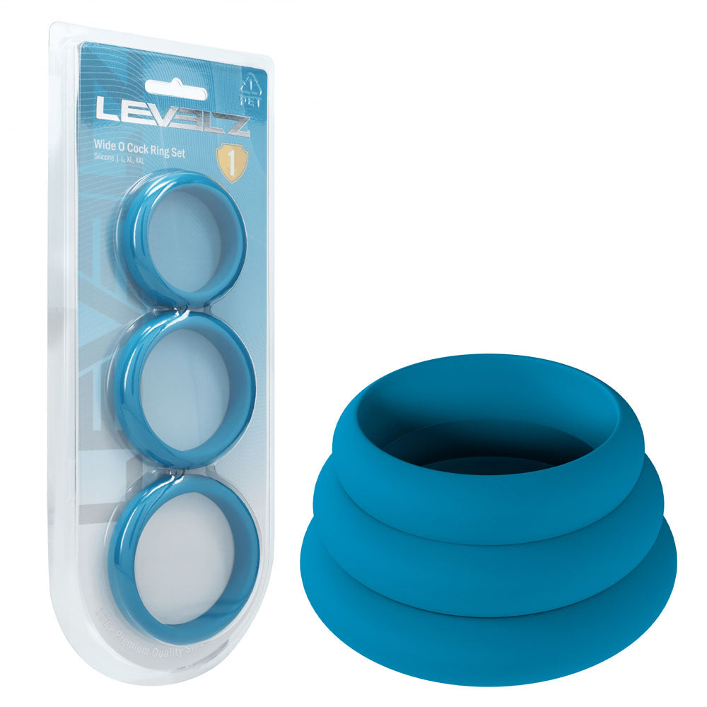 LEVELZ Wide O Silicone Cock Ring Set of 3 - L/XL/2X - Teal