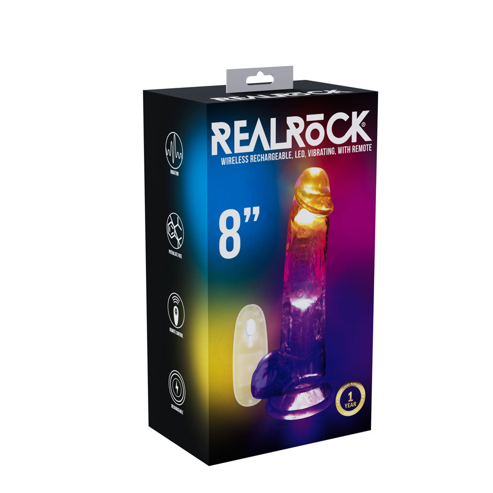 REALROCK 8'' with Balls Wireless Rechargeable LED Vibrating Dong