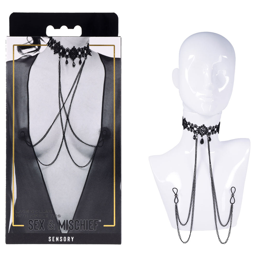 Sex & Mischief Lace Collar with Nipple Ties