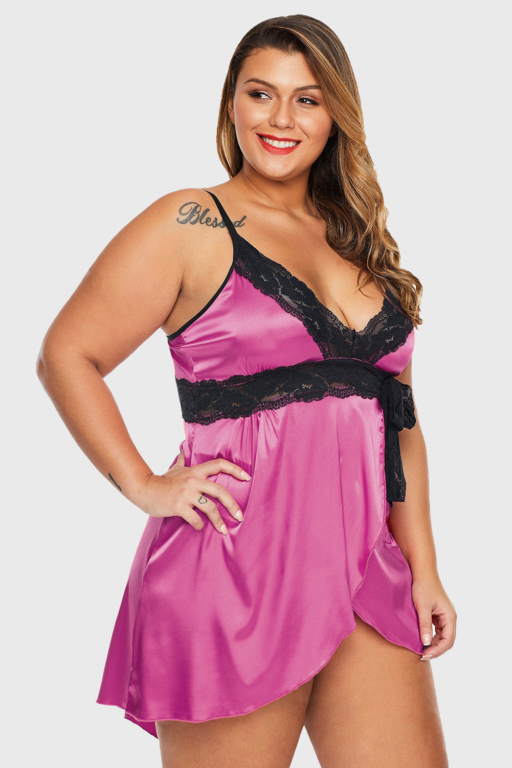 Pink Lace V Neck Plus Size Babydoll (IN STORE ONLY)