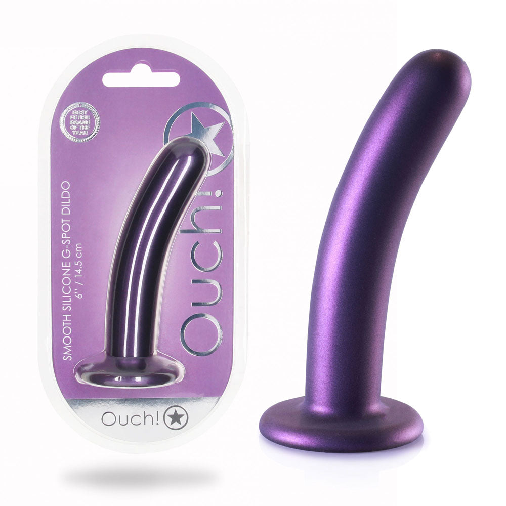 OUCH! Smooth Silicone G-Spot Dildo - 6'' / 14.5 cm - Metallic Purple