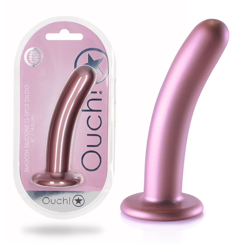 OUCH! Smooth Silicone G-Spot Dildo - 6'' / 14.5 cm - Rose Gold