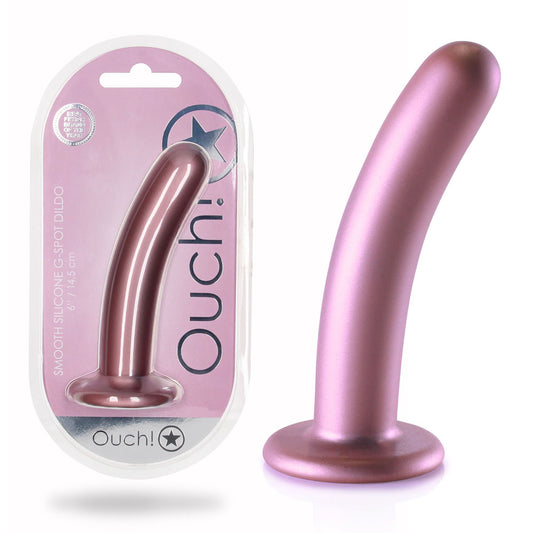 OUCH! Smooth Silicone G-Spot Dildo - 6'' / 14.5 cm - Rose Gold